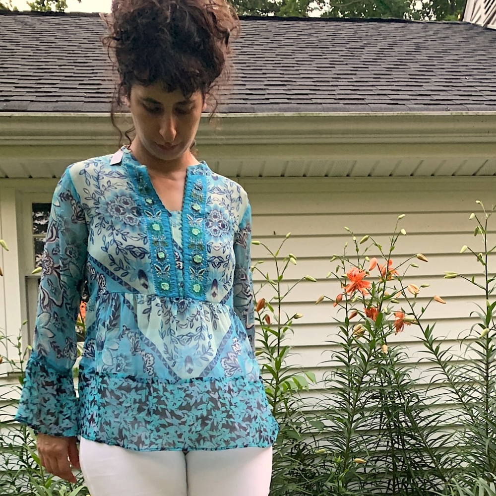 Soft Surroundings Beaded Chiffon Top 🦋🧿🪬